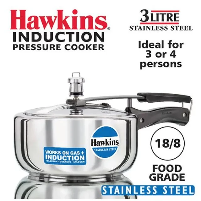 Hawkins Stainless Steel Inner Lid Pressure Cooker - Induction Base, With Handle, Silver, HSS3W, 3 l-2.webp